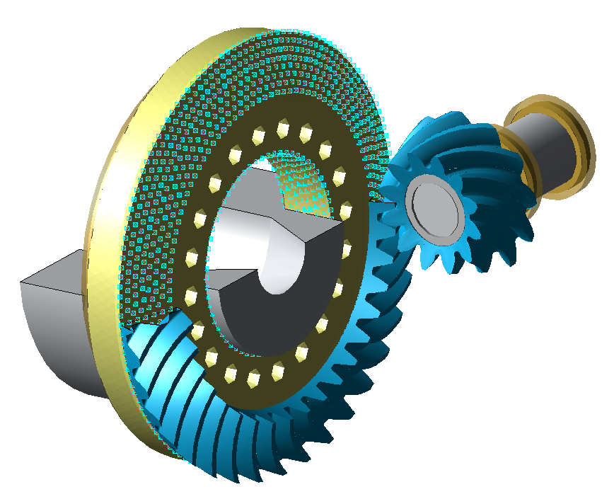Abbildung 3: Tellerrad mit komplexen CAD-Radkörper und Ritzel mit Standardradkörper in der FVA-Workbench